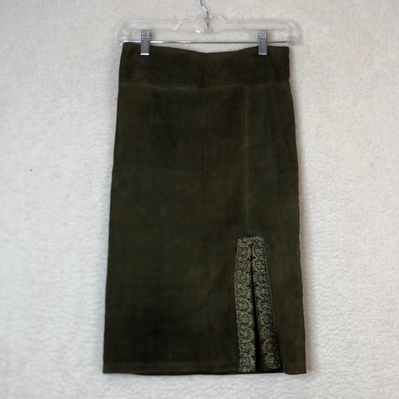 Alice + Olivia Dresses & Skirts - Alice + Olivia Womens Olive Green French Leather Suede Skirt SIZE 2